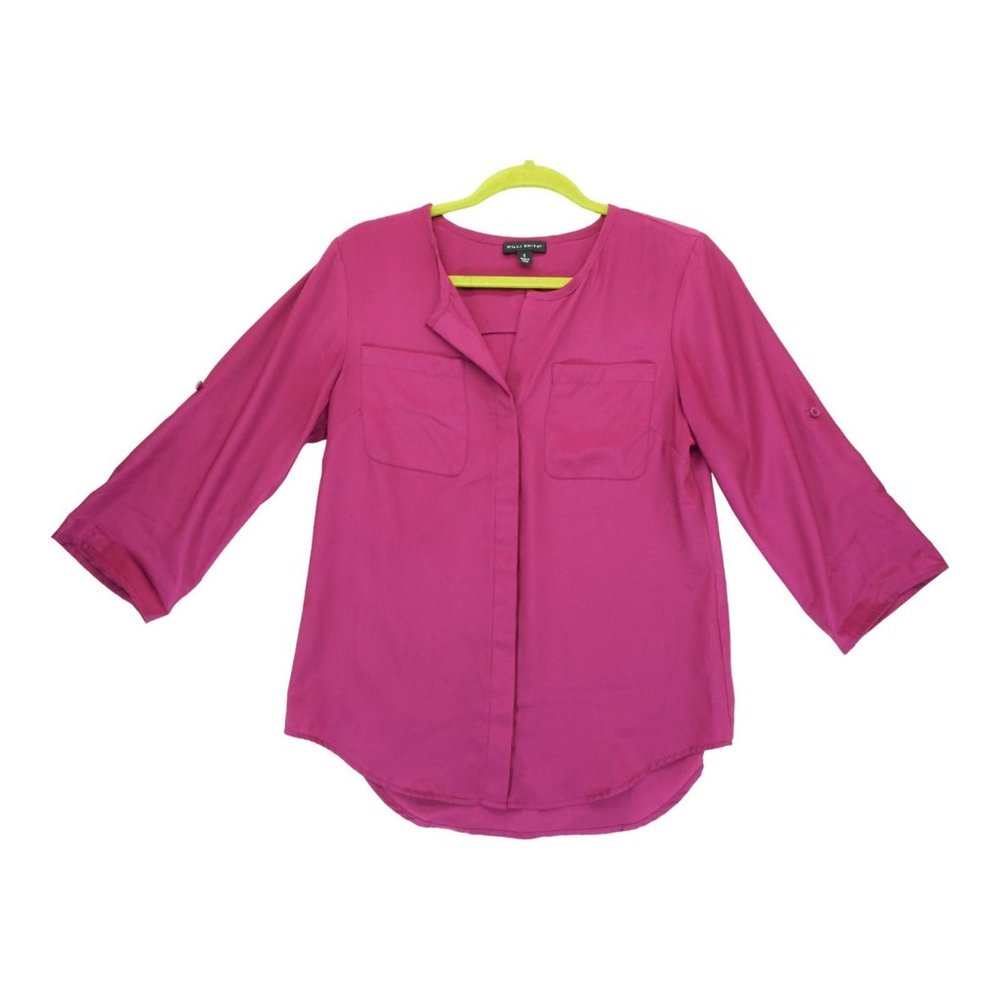 Willi Smith Women's Magenta Roll-Tab Blouse Size S 100% Polyester